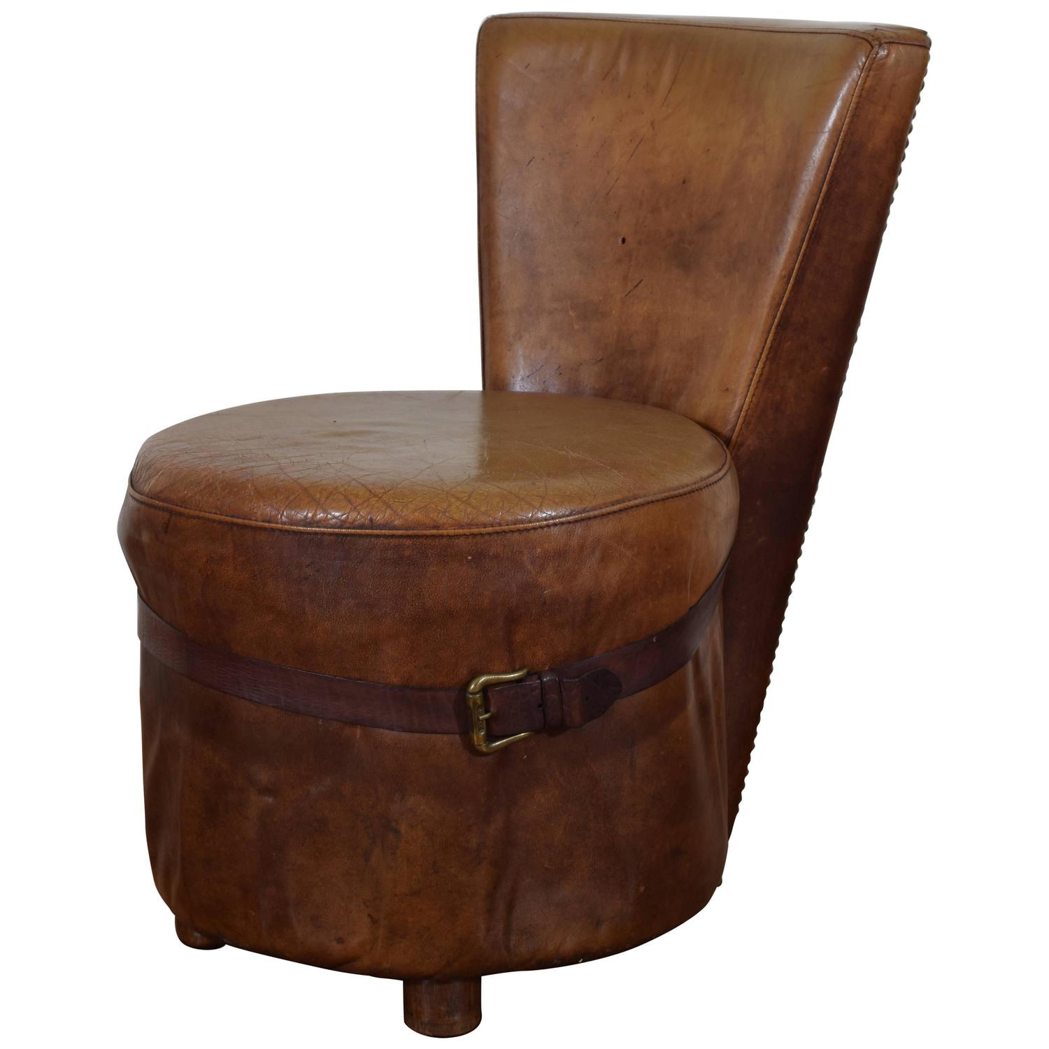 French Art Deco Leather Upholstered Vanity or Slipper Chair at 1stdibs