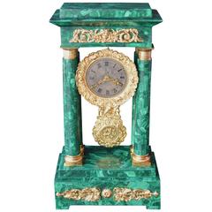 Empire Style Malachite Clock with Doré Bronze