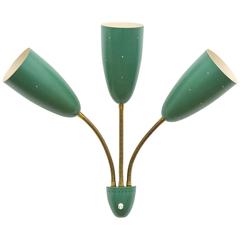 Large Three-Arm Wall Light with Pierced Green Cones, 1950s