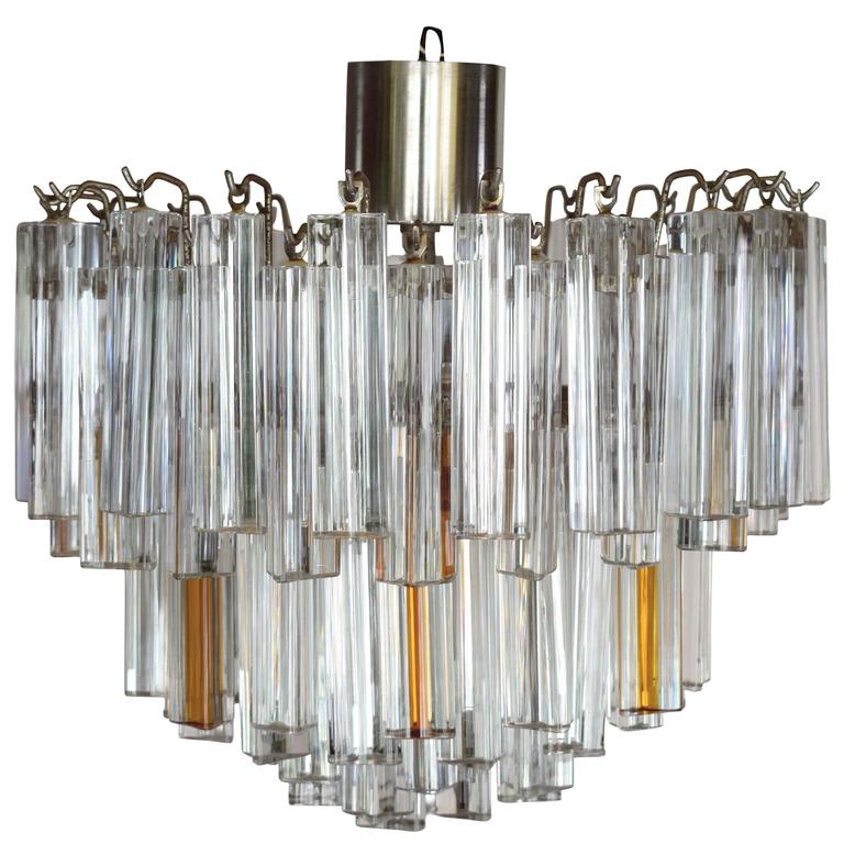 Mid Century Modern Camer Glass Chandelier With Clear And Amber Mid Century Modern Camer Glass Chandelier With Clear And Amber Venini Prisms For