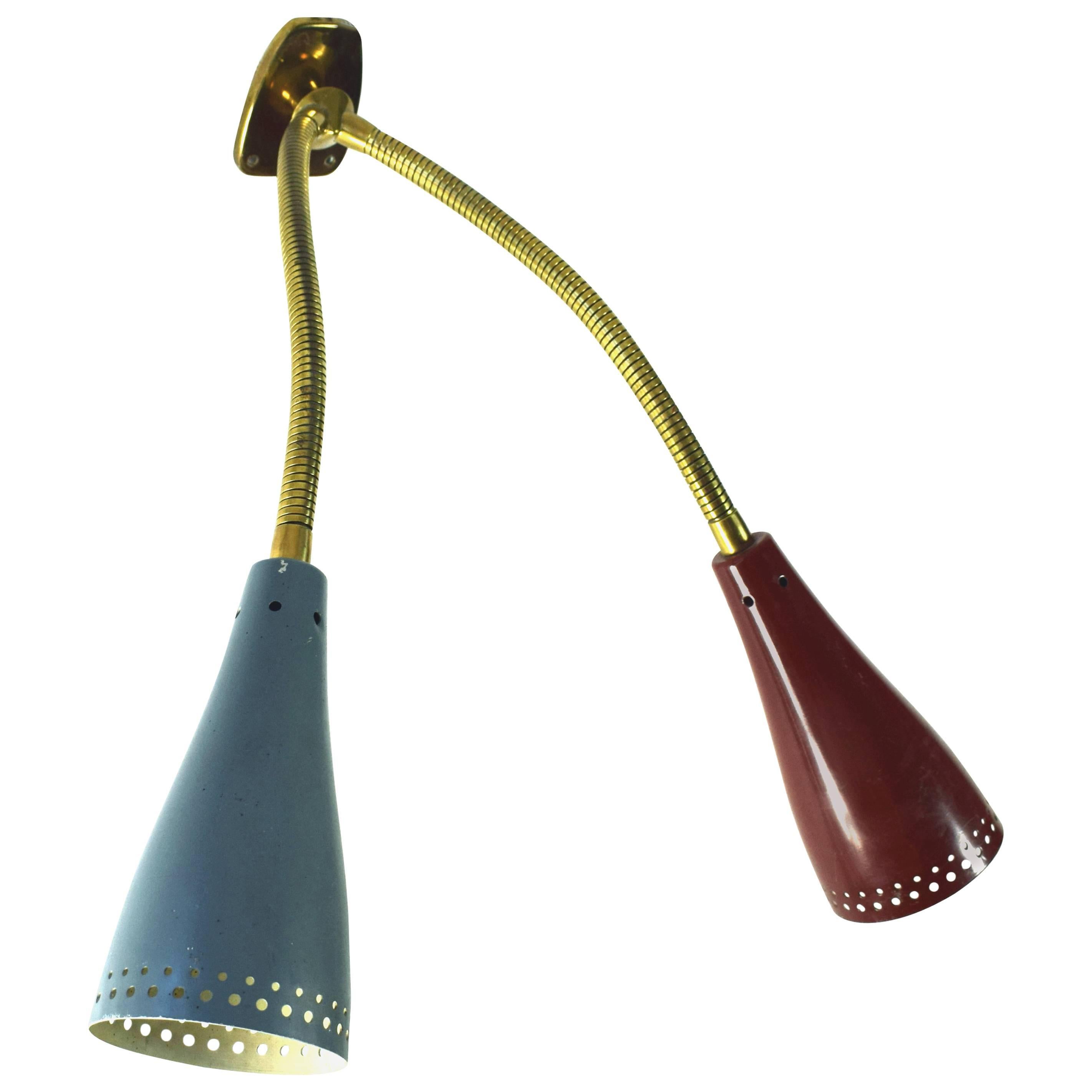 Wall Lamp with Two Flexible Arms, Designed J.T Kalmar, Manufacturer Kalmar