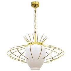 French Modernist Brass and Glass Pendant, 1960s 6