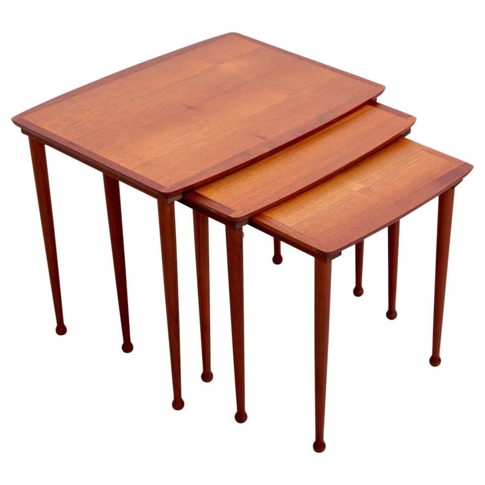 Danish Nest of Three Teak Nesting or Stacking Tables by Mobelintarsia
