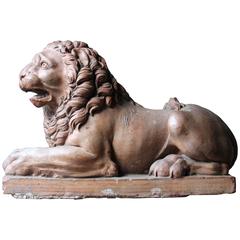 Superb Large Italian Neoclassical Terracotta Recumbent Lion, circa 1800