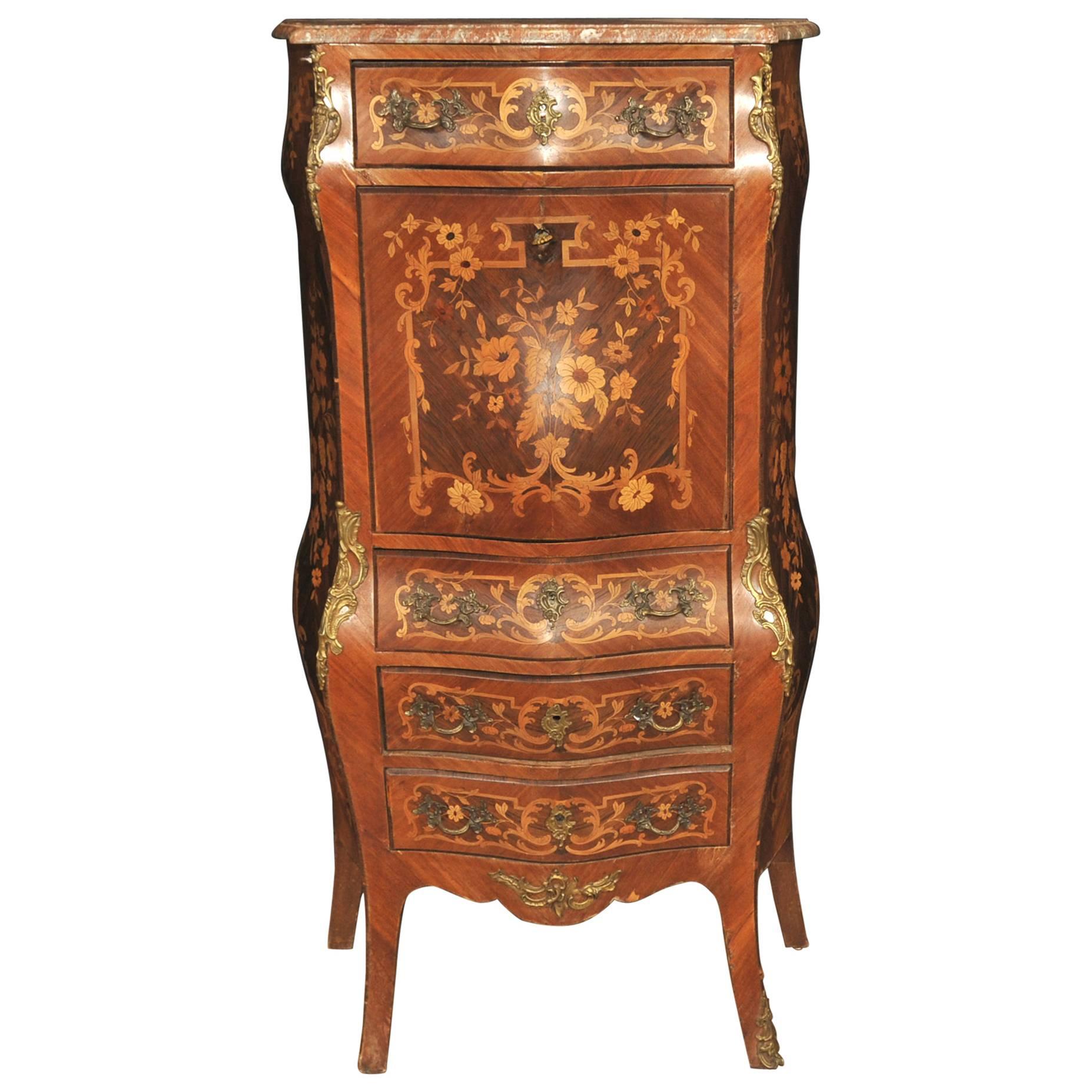 French Antique Escritoire Desk Chest 1900 Inlaid Empire For Sale