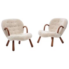 Pair of 1940s Philip Arctander Clam Chairs in Sheepskin (free shipping)