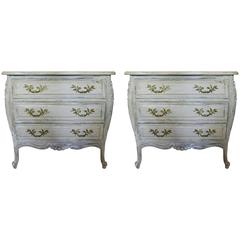Pair of French Style Painted and Carved Bed Side Chest of Drawers, 20th Century