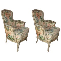 Pair of Louis XV Style Distressed Paint Decorated Chairs by Jansen