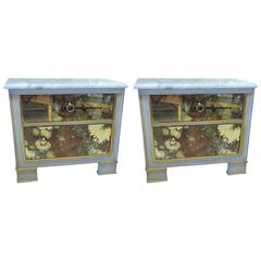 Pair of Marble-Top Mirror Front Painted Nightstands or End Tables 6