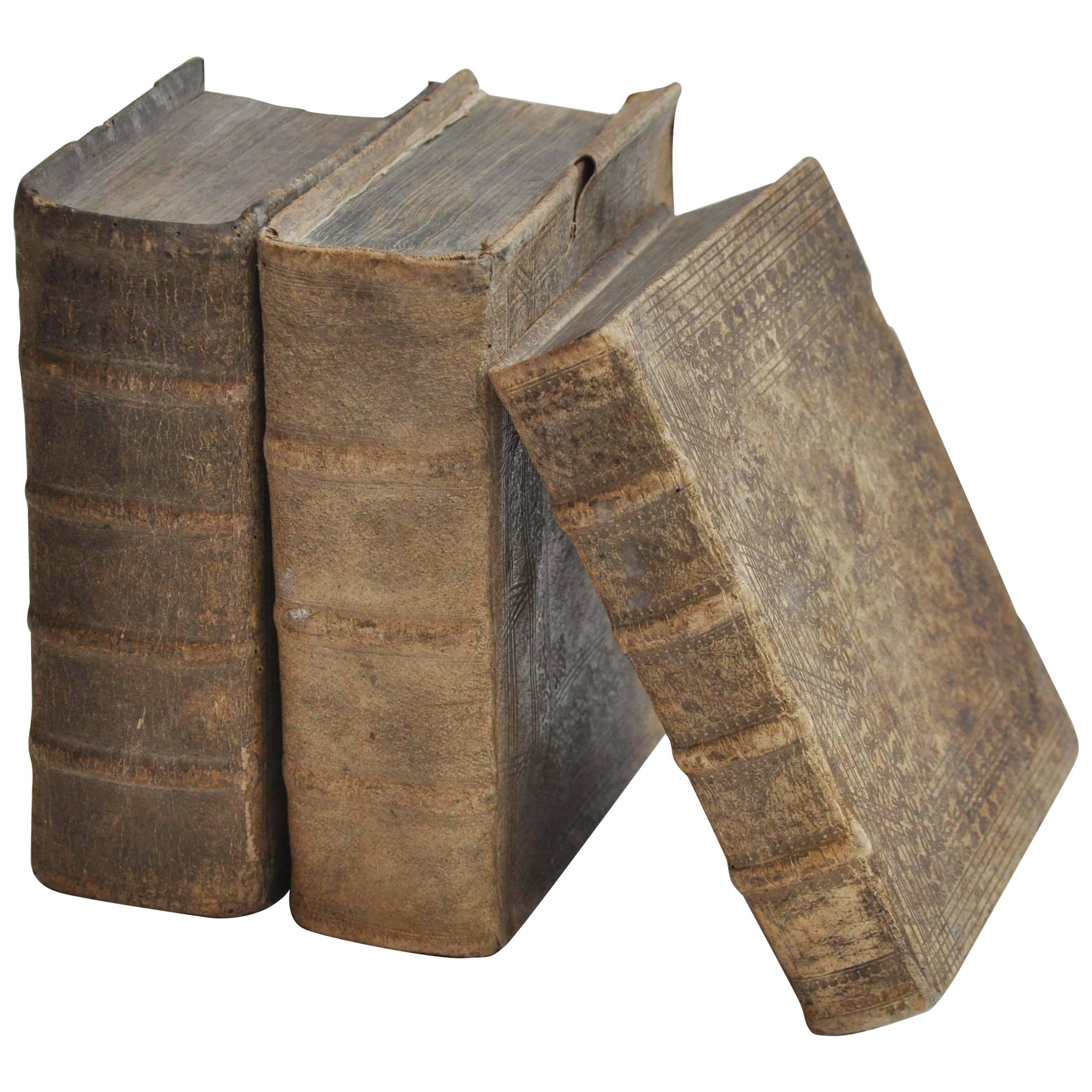 Late 17th Century Collection of 3 Rare European Vellum Books With Pewter Buckles