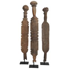Collection of 3 19th Century Nepalese Wooden Fence Posts 9