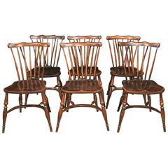 Set of Eight Antique Oak Windsor Chairs 1920 Kitchen Dining Chair