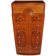 Art Deco Style Walnut Chest Drawers Cabinet Tall Boy Furniture