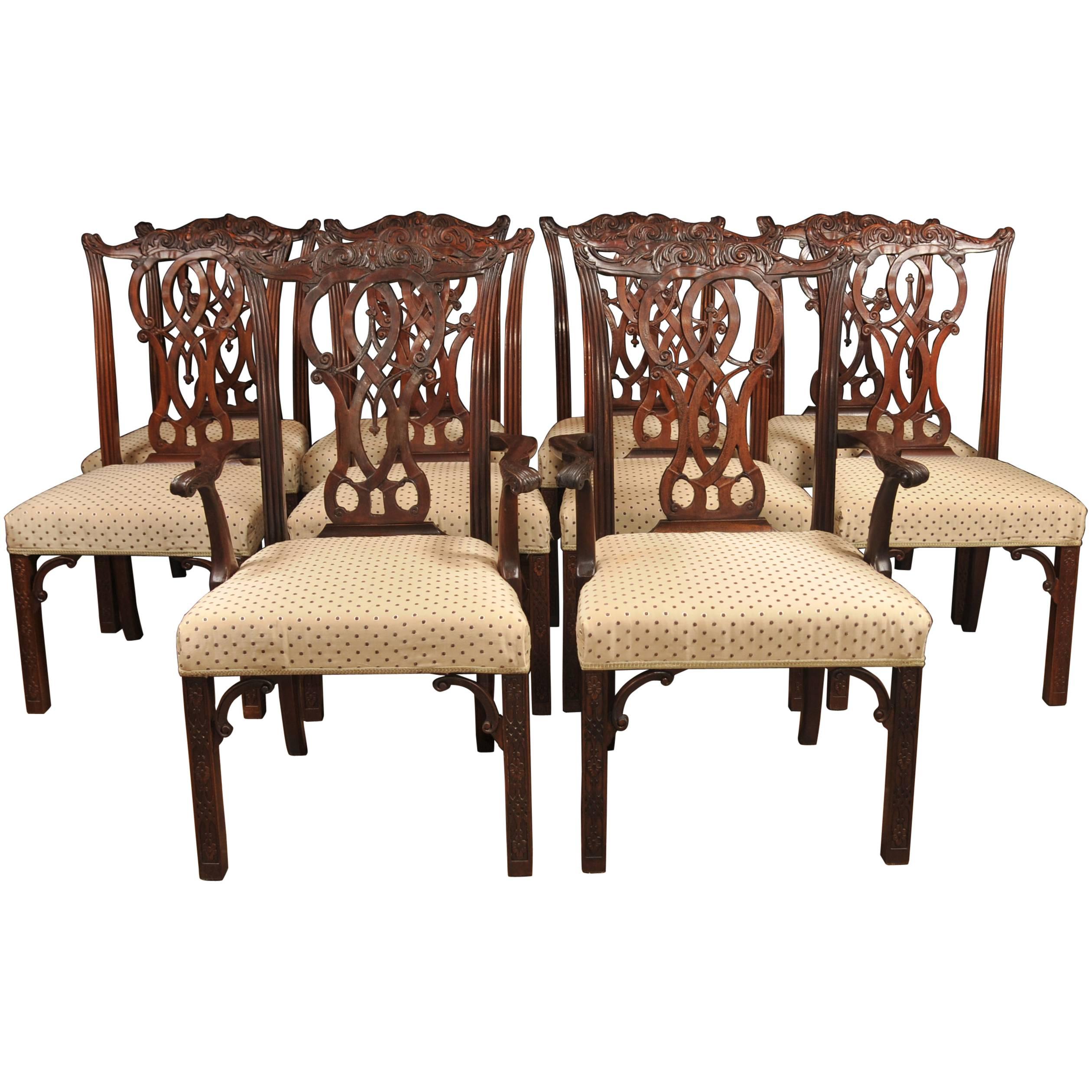 Set Ten Mahogany Chippendale Style Dining Chairs English Furniture For Sale