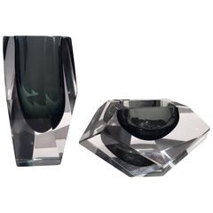 Flavio Poli Murano Glass Vase and Ashtray Set