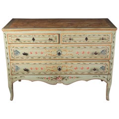 Italian Louis XV Floirate Painted Chest with Faux Marbre Top, 19th Century 