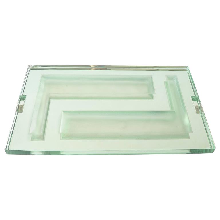 1930s Large French Art Deco Glass Mirror Tray For Sale at 1stDibs