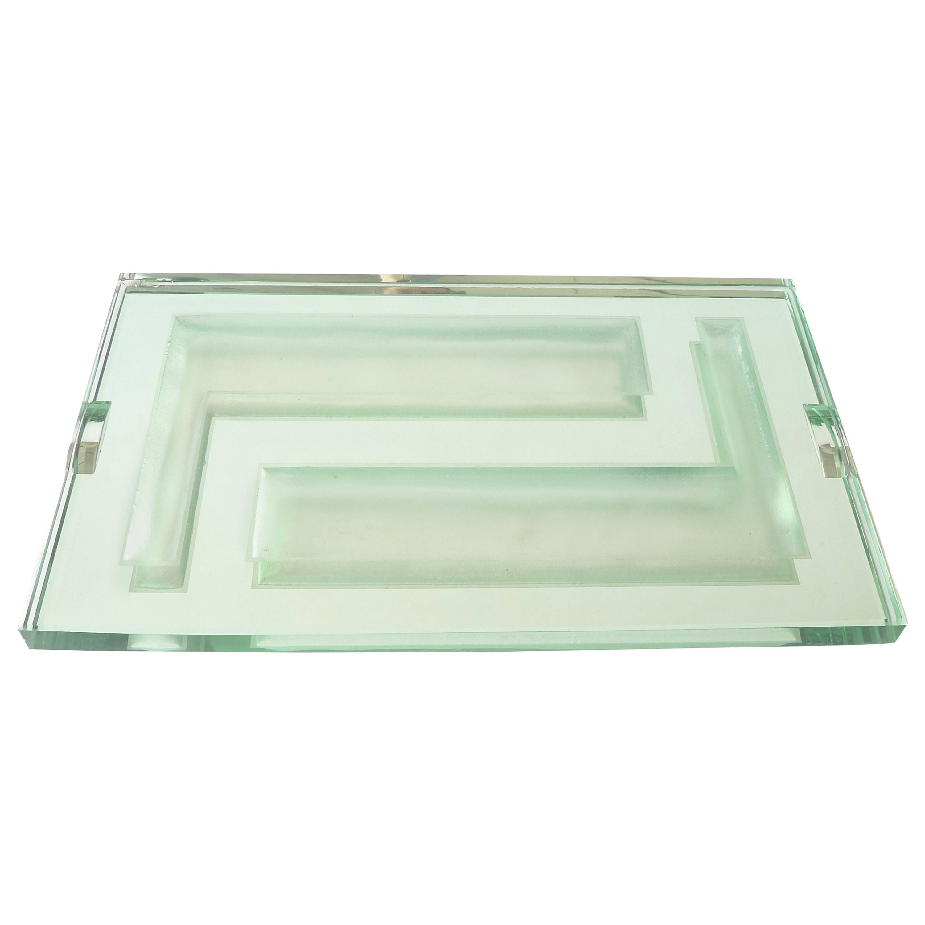 1930s Large French Art Deco Glass Mirror Tray For Sale