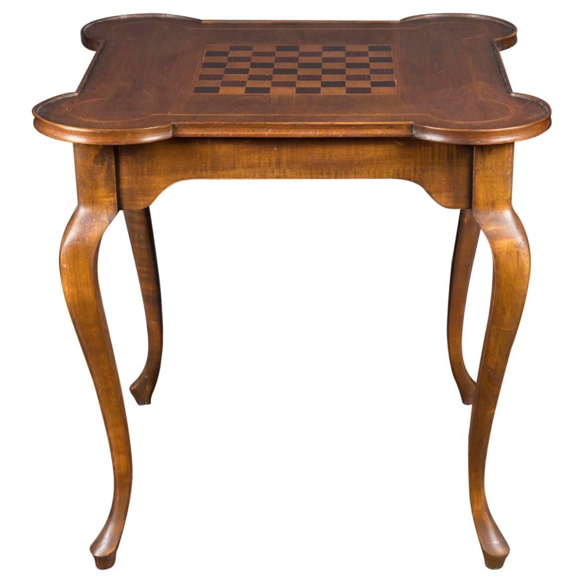 Italian 20th Century Game Table with Inlaid Chess/Checkerboard and Cabriole Legs