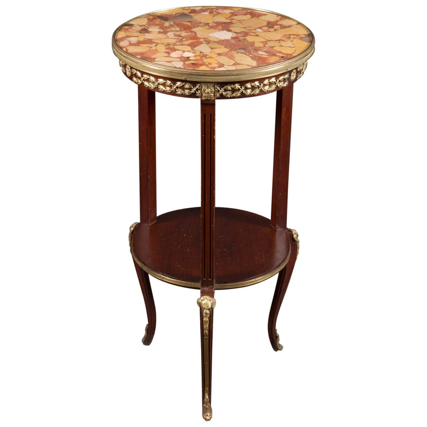 French 19th Century Cylindrical Mahogany Table with Bronze Mounts and Marble Top For Sale