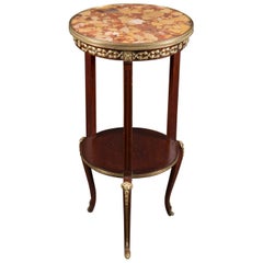 Antique French 19th Century Cylindrical Mahogany Table with Bronze Mounts and Marble Top