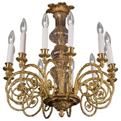 Antique Bronze and Crystal Chandelier Covered in Gold