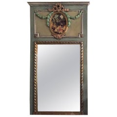 French XVI Style Painted and Polychromed Trumeau Mirror