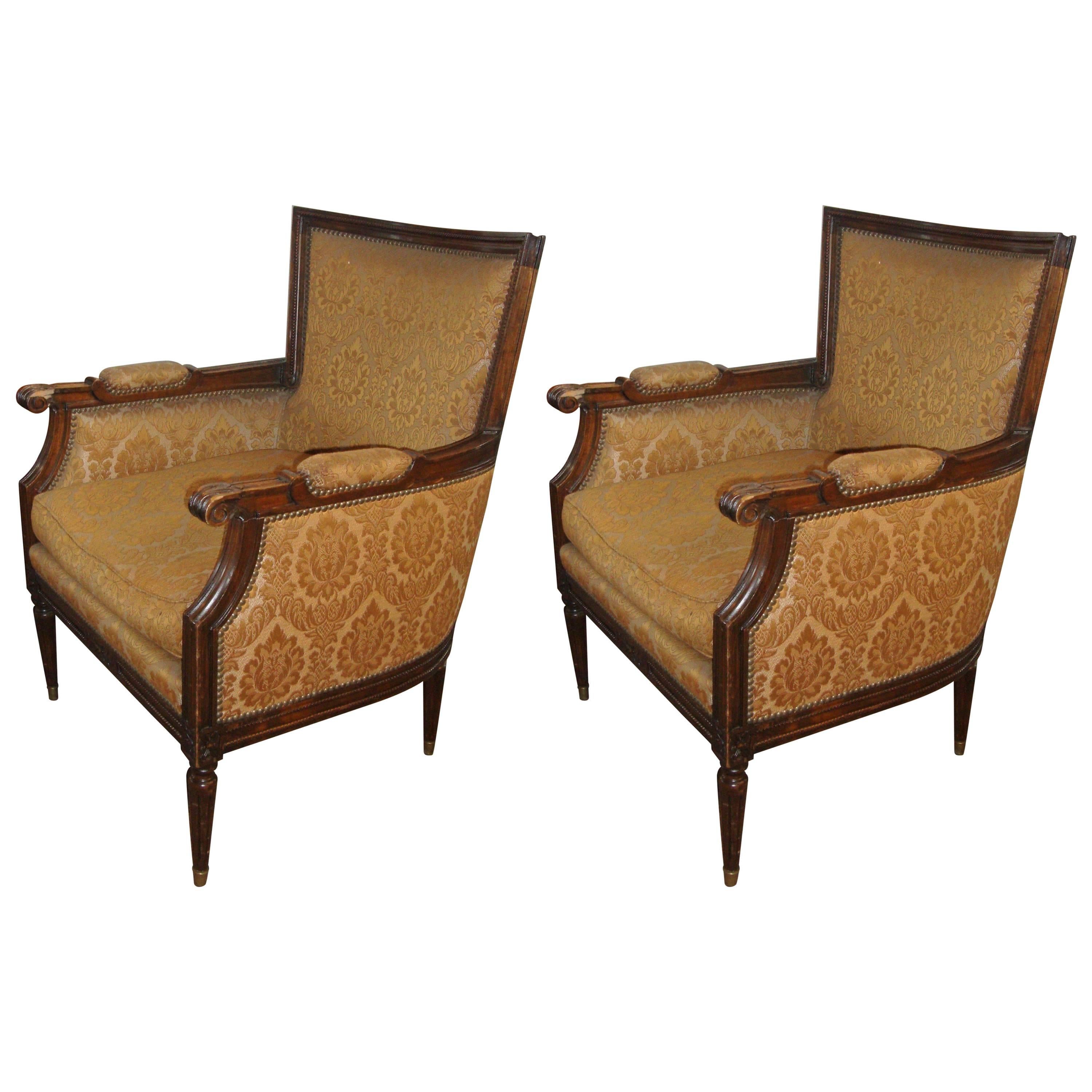 Pair Of Louis XVI Style Bergere Arm Office Chairs Manner Of Jansen For Sale
