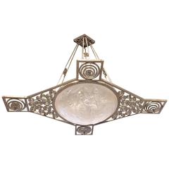 French Art Deco Geometric Chandelier Signed by Muller Frères