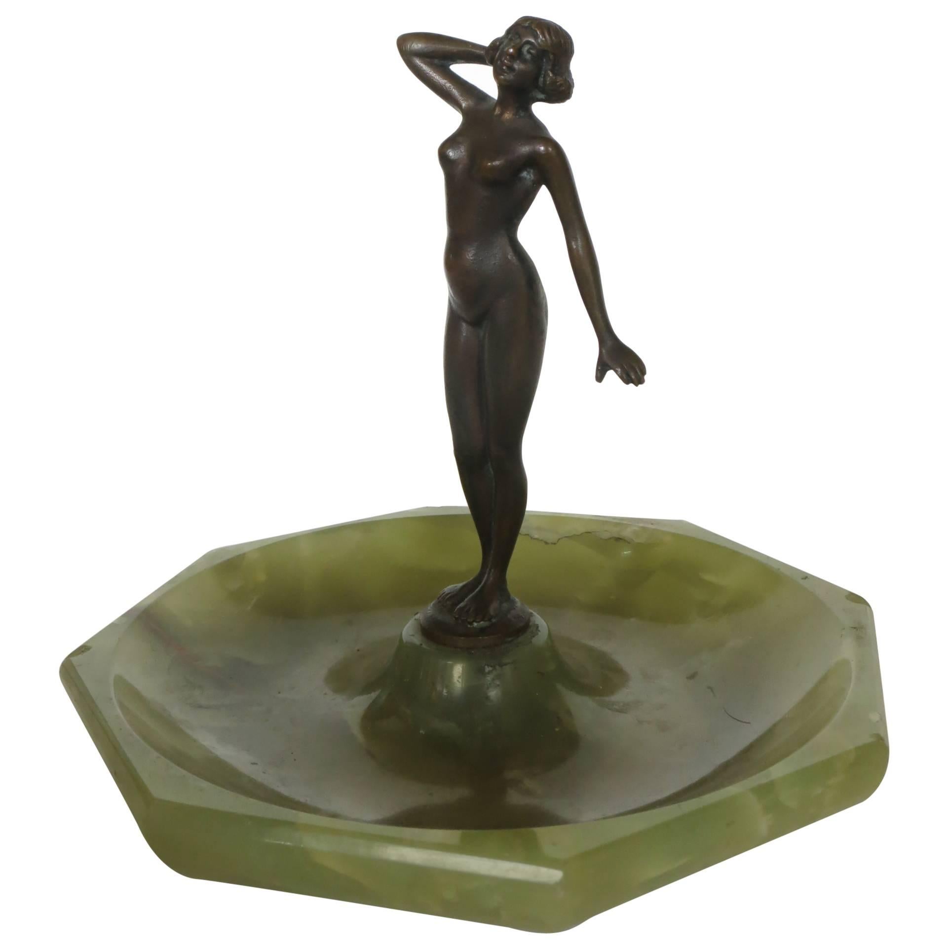 Bronze and Onyx Nude Nymph Ring Tray, circa 1920, Germany