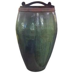 Monumental Pottery Urn Painted in Garden Green Finish