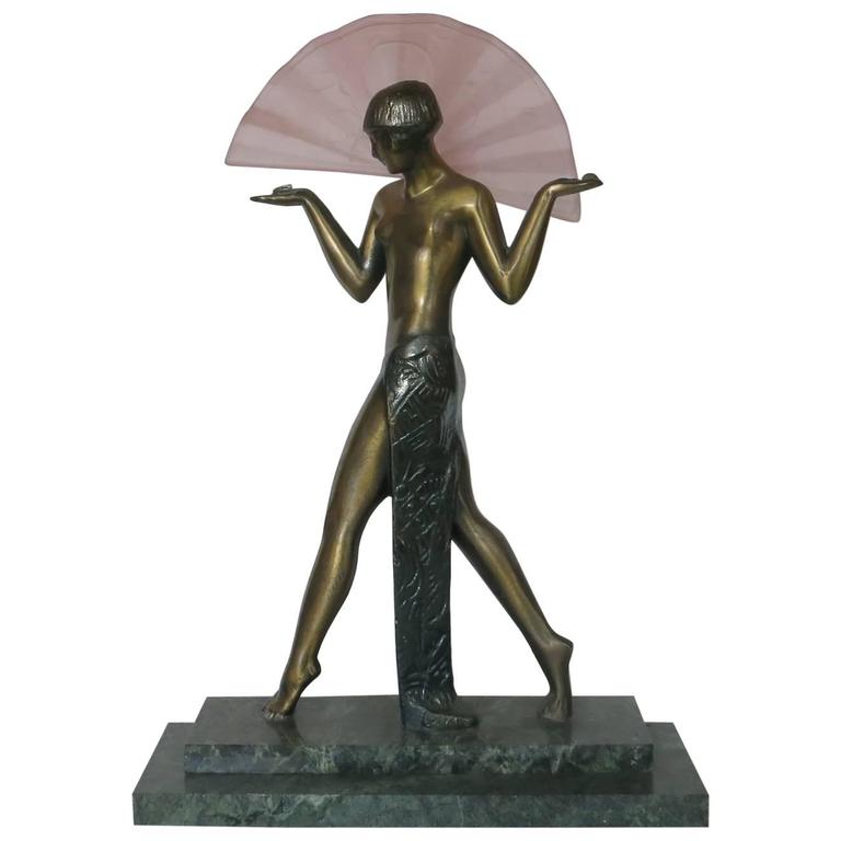 Guerbe Le Verrier Style Nude Art Deco Egyptian Lamp with 