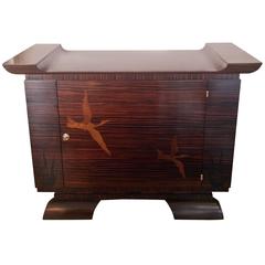 Vintage Art Deco French Macassar Wood Sideboard Inlaid with Flying Ducks