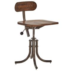 Industrial French Wooden Desk Chair with Steel Base 