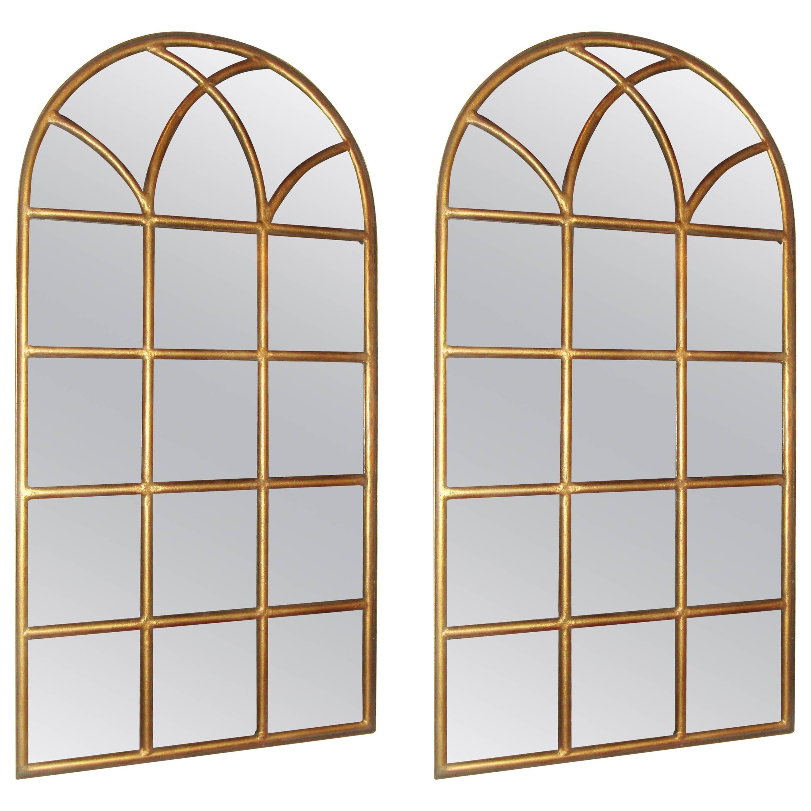 Pair of Arch Top Metal Gilt Wall Mirrors