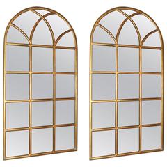 Pair of Arch Top Metal Gilt Wall Mirrors