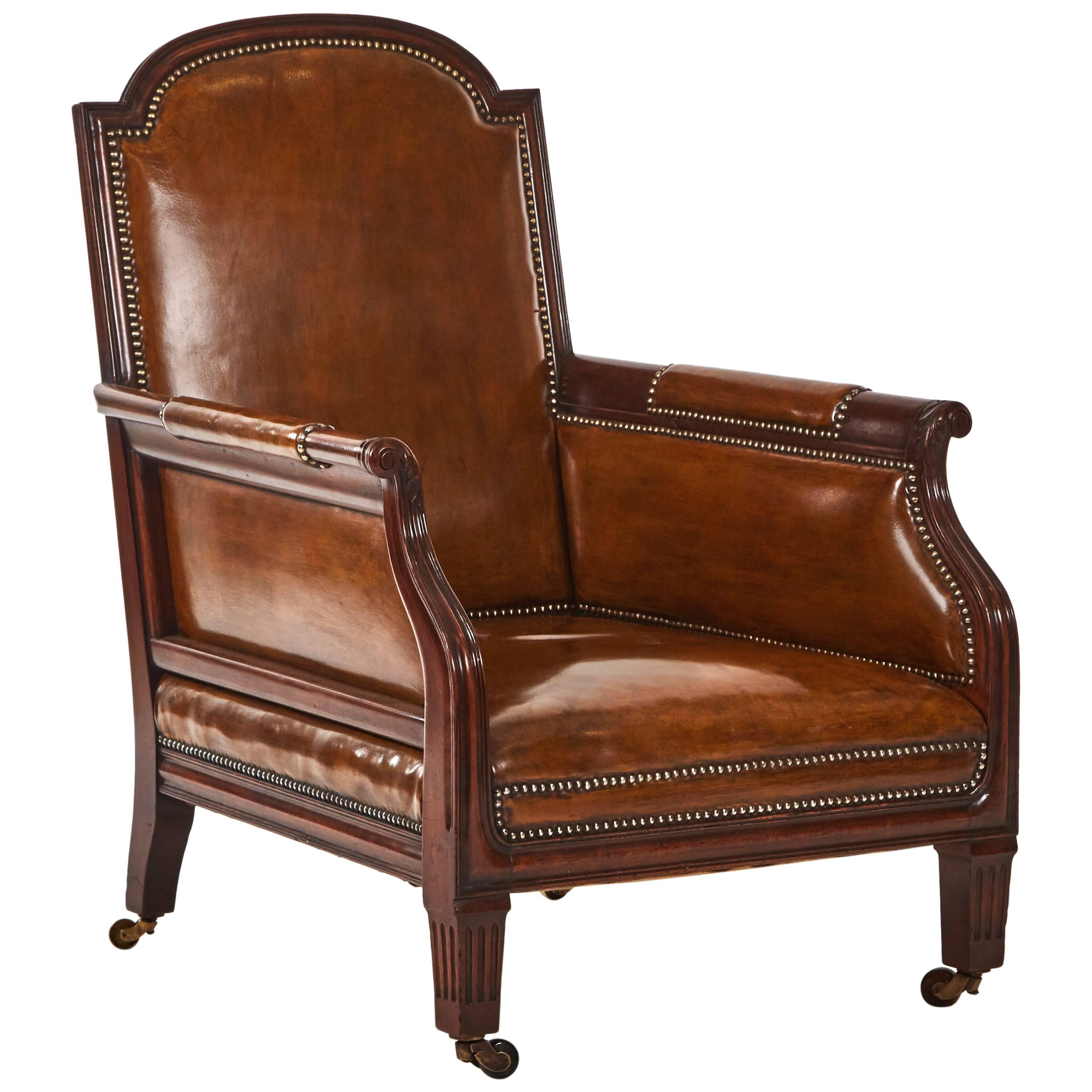 1880s English Leather and Studded Armchair on Castors 