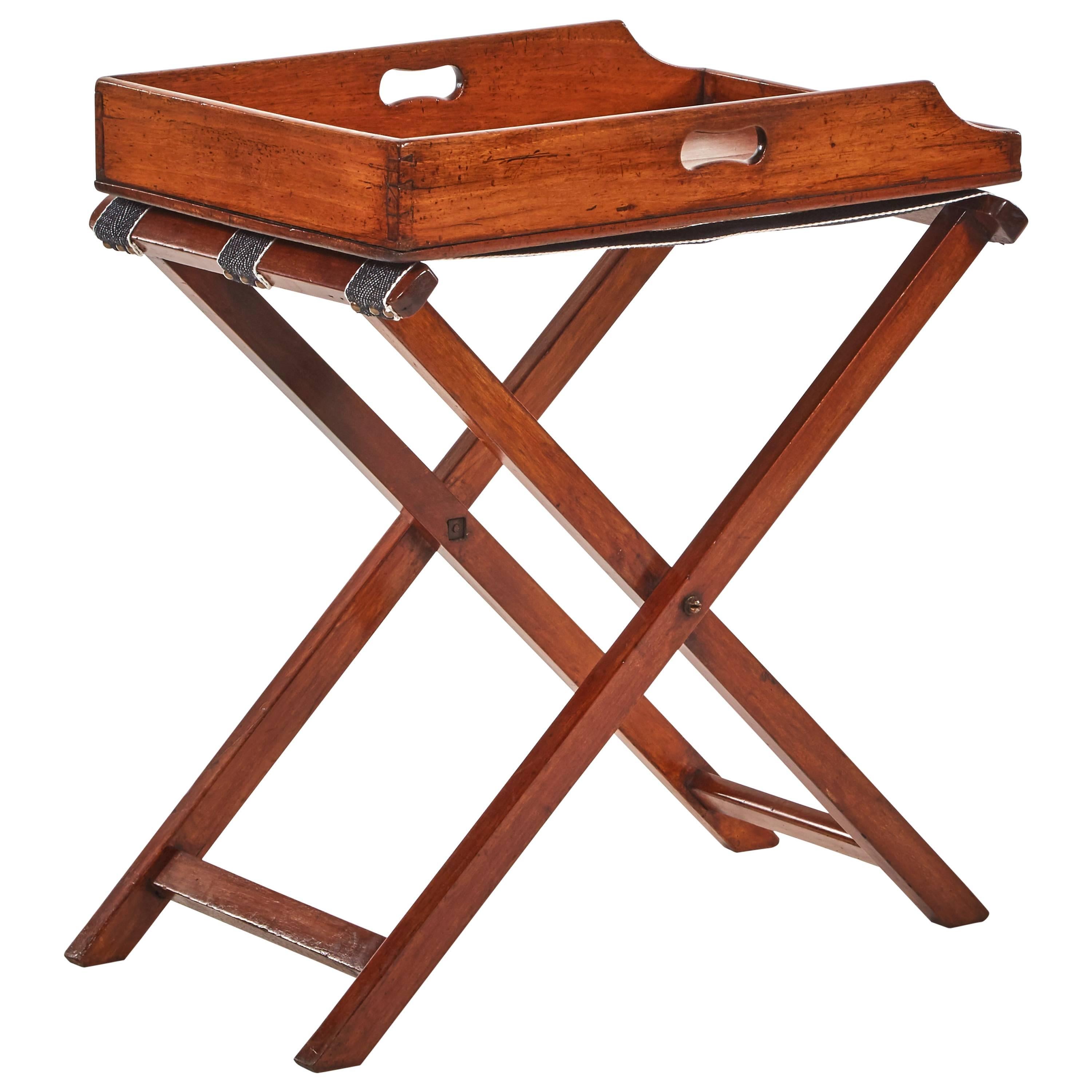 Late 19th Century Mahogany French Butler's Tray on Folding Stretcher 