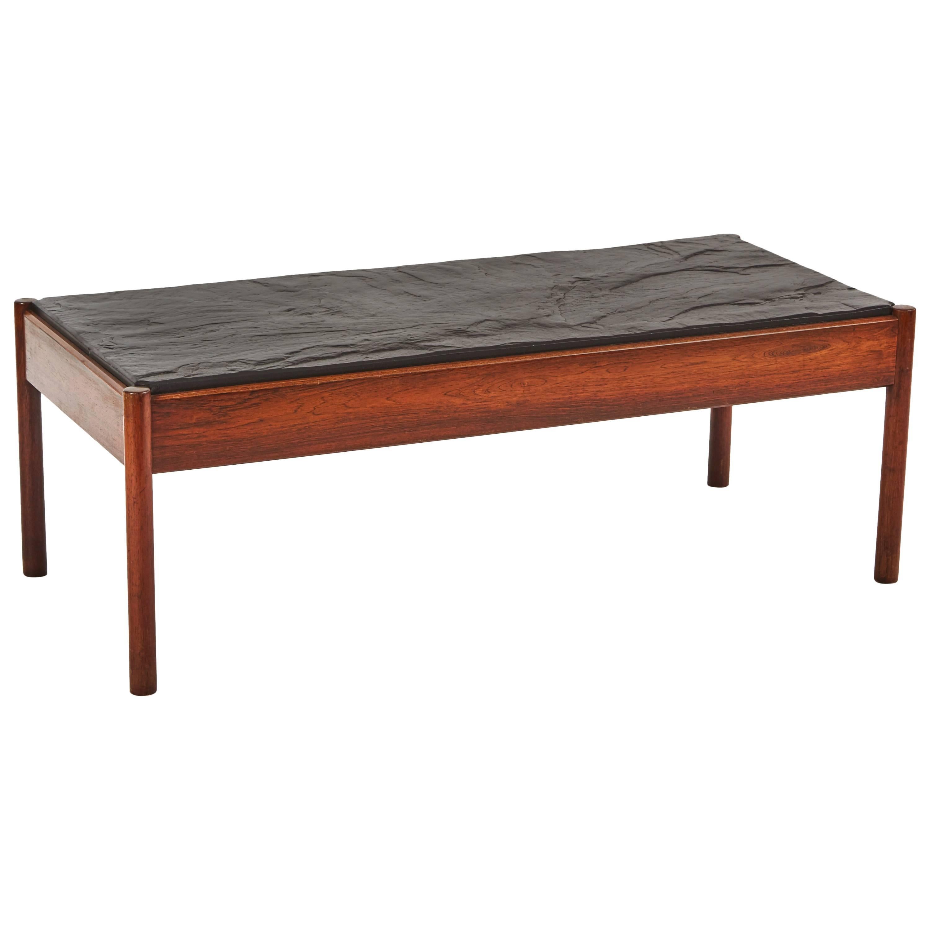Mid-Century Modern French Stone Top Coffee Table with Mahogany Base 