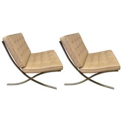 Pair of Vintage Barcelona Chairs, Mies Van Der Rohe