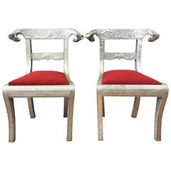 Pair of Anglo-Indian Repoussé Ram’s Head Dowry Chairs