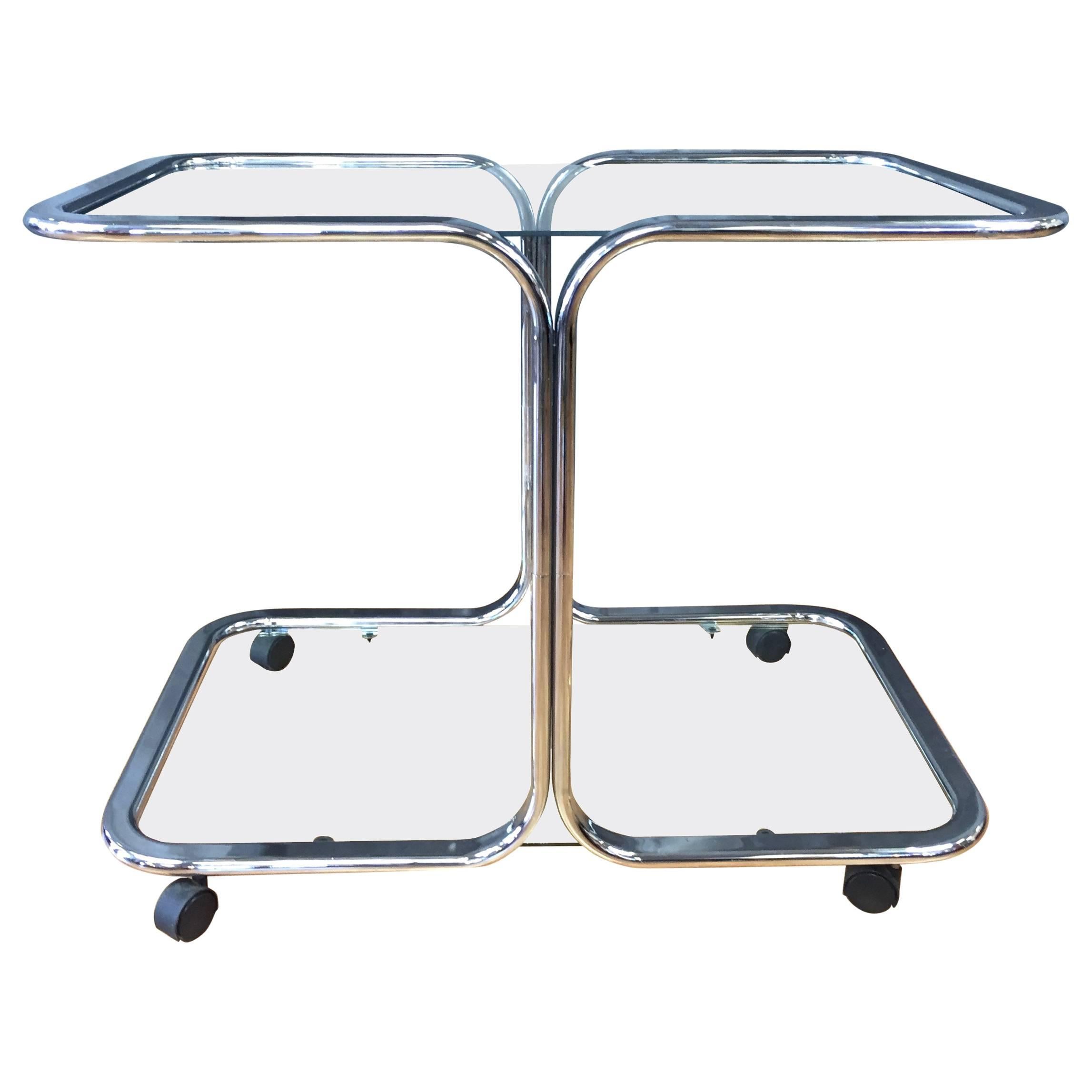 Chrome and Glass Bar Cart in the Manner of Milo Baughman