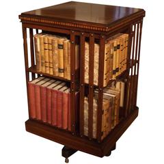 Antique Superb 19th Century Mahogany Revolving Bookcase with Inlay