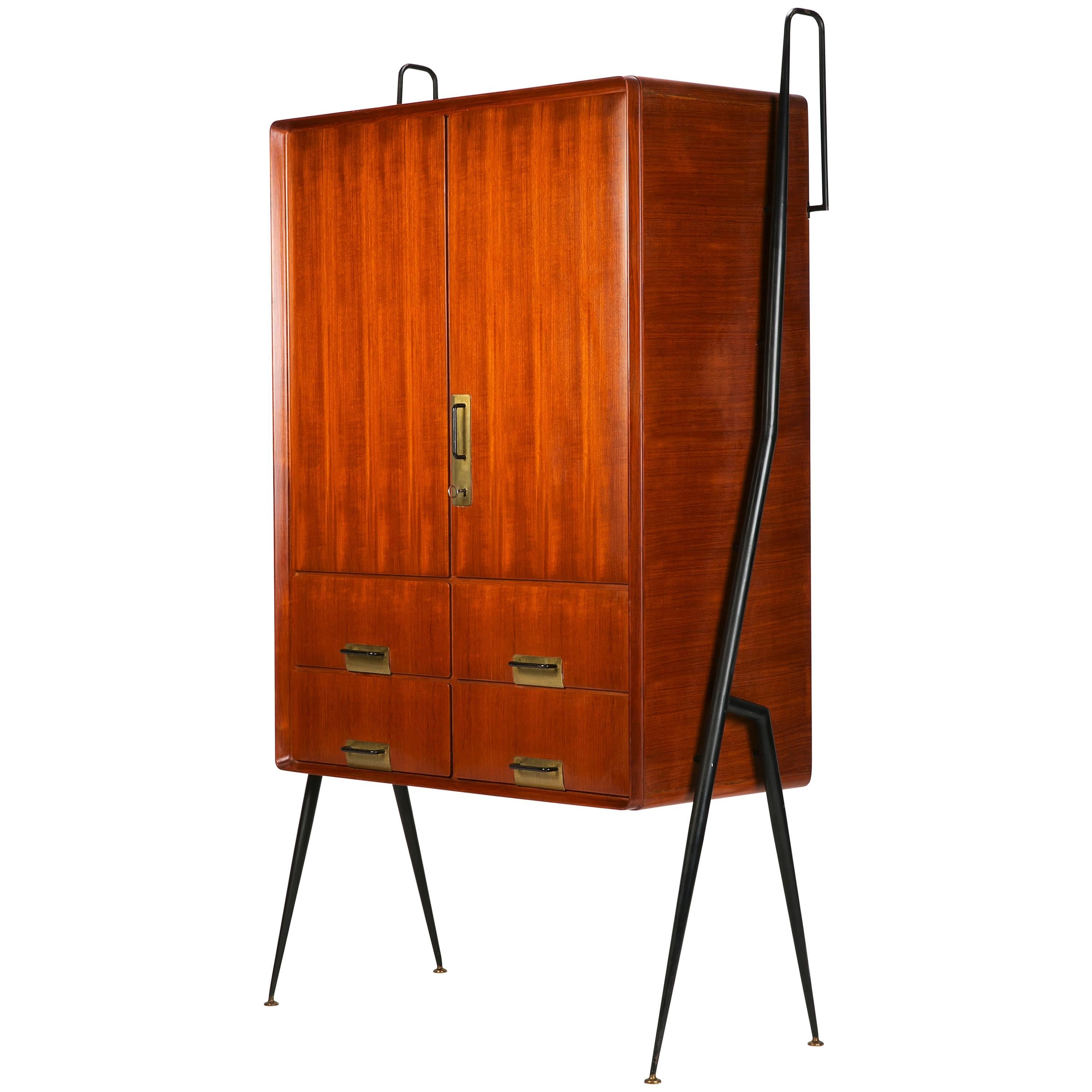 Silvio Cavatorta Highboard Cabinet Mahogany and Brass, 1950 at 1stDibs