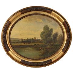 19th Century French Landscape Painting Oil on Canvas