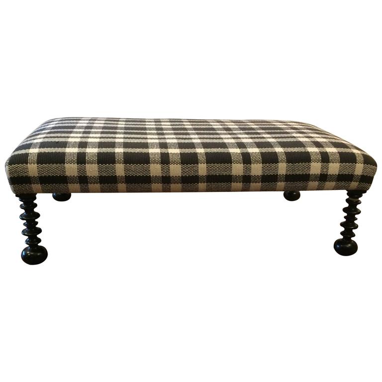 Striking Traditional Black and White Plaid Ottoman at 1stDibs