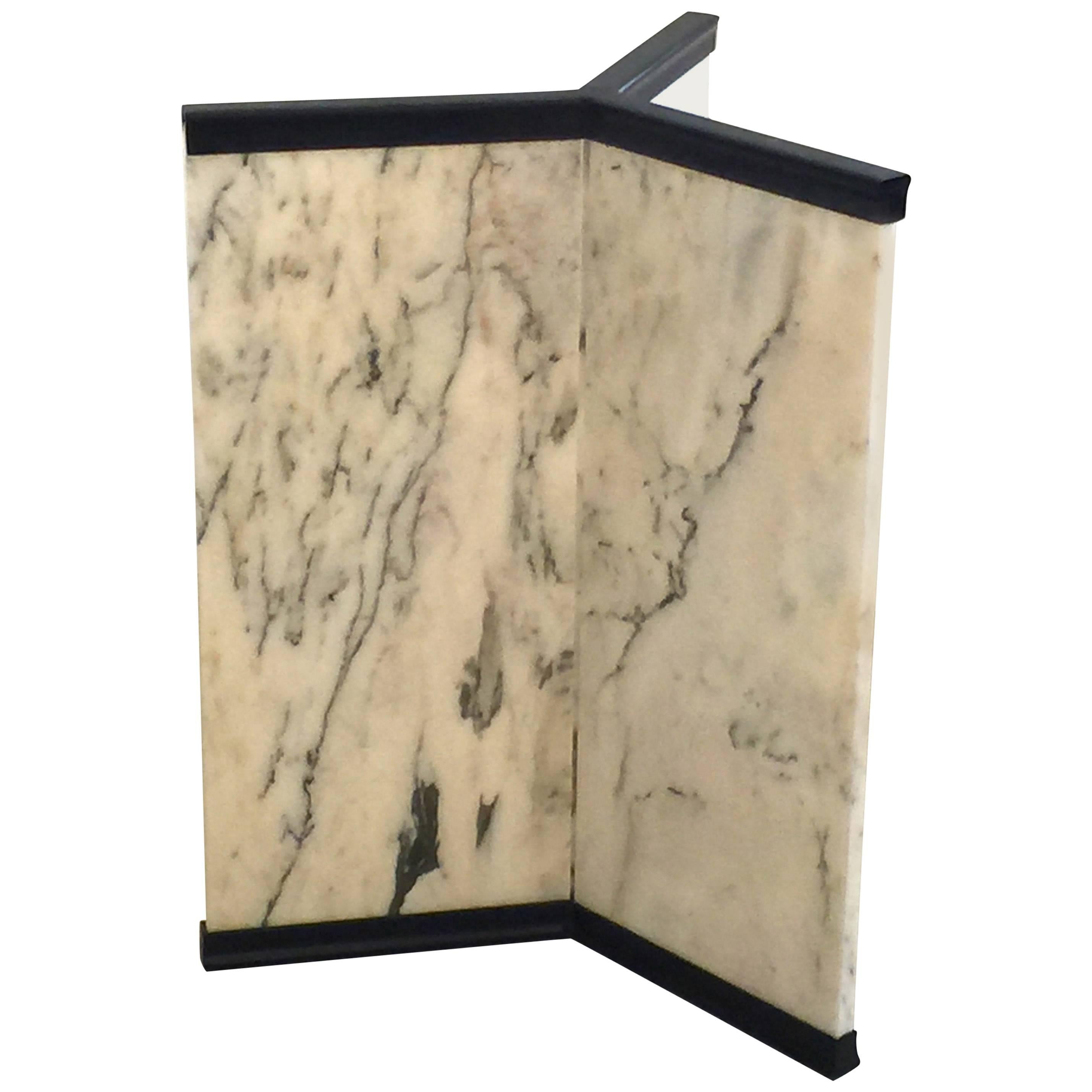 Fabulous Triangular Pace Style Marble and Rubbed Bronze Pedestal Base