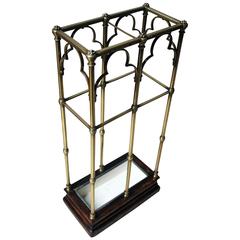 Fine Victorian Gothic Revival Brass and Oak Umbrella/Stick Stand circa 1870-1890
