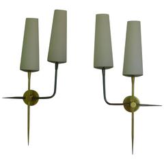 Pair of 1950s Double Sconces by Maison Lunel 11