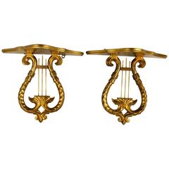Pair of Italian Lyre Wall Shelves